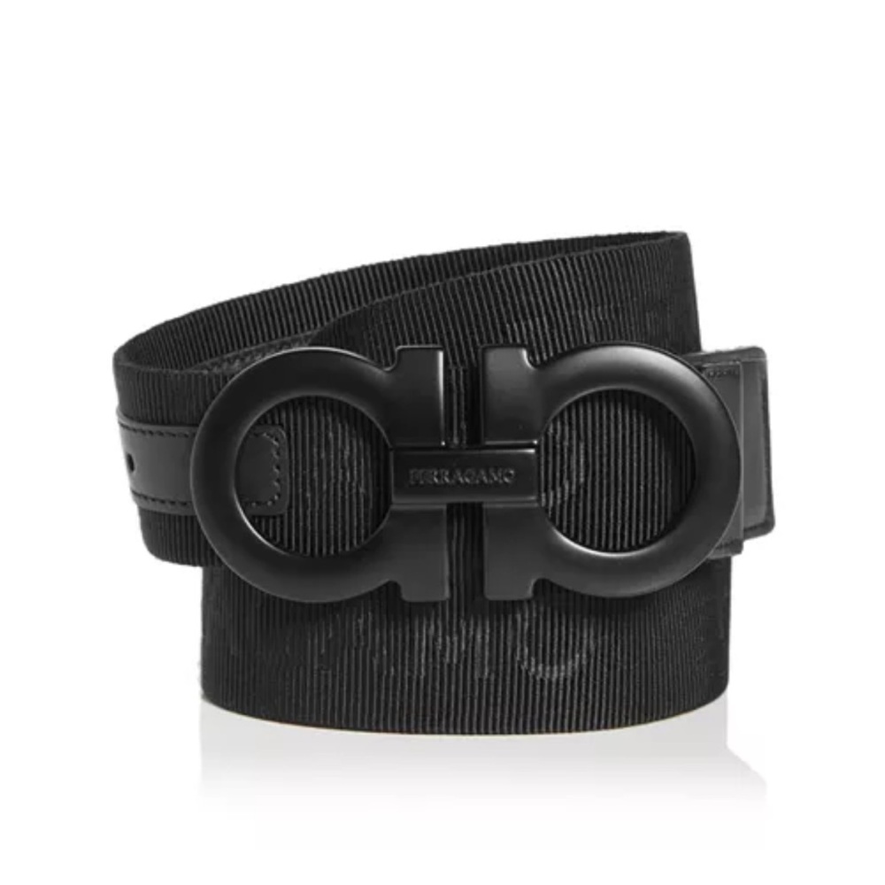 Salvatore Ferragamo
Men's Double Gancini Buckle Webbing Fabric Belt